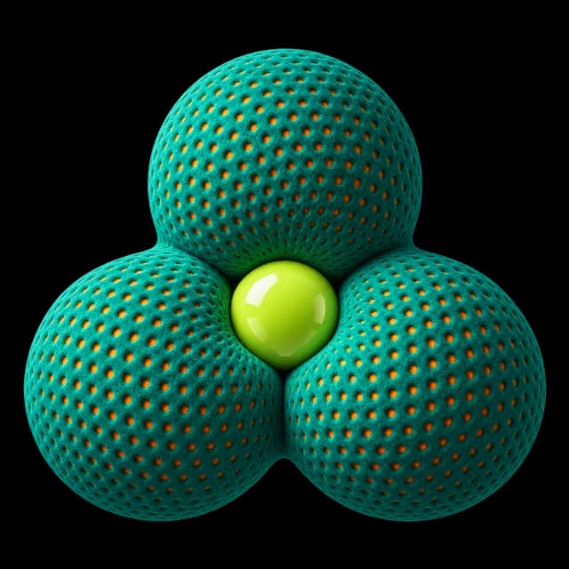 The Blotter object: three lobes of perforated teal mesh holding a glossy lime marble.
